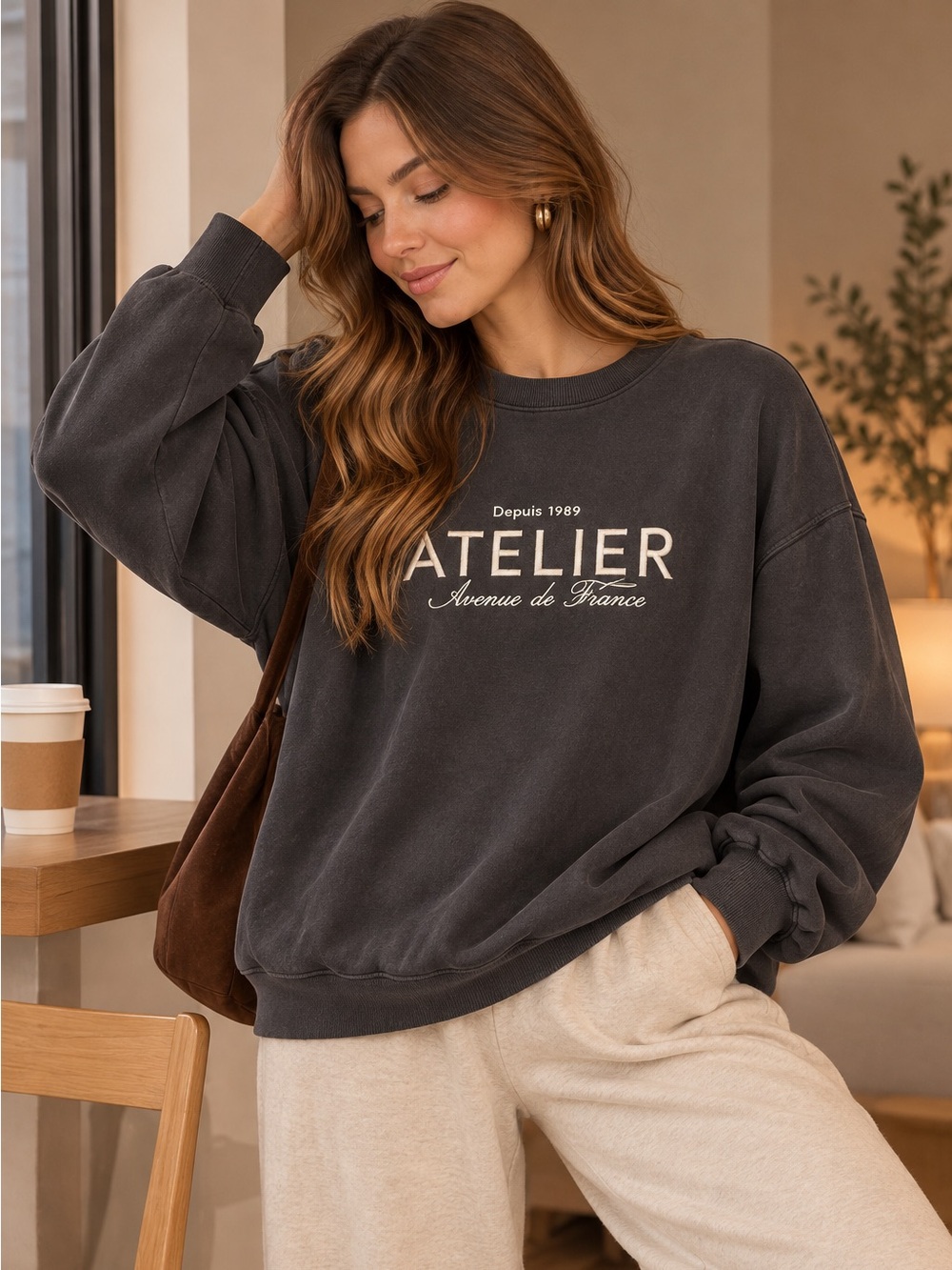 Plussize H&M Charcoal Atelier Graphic Crewneck Sweatshirt